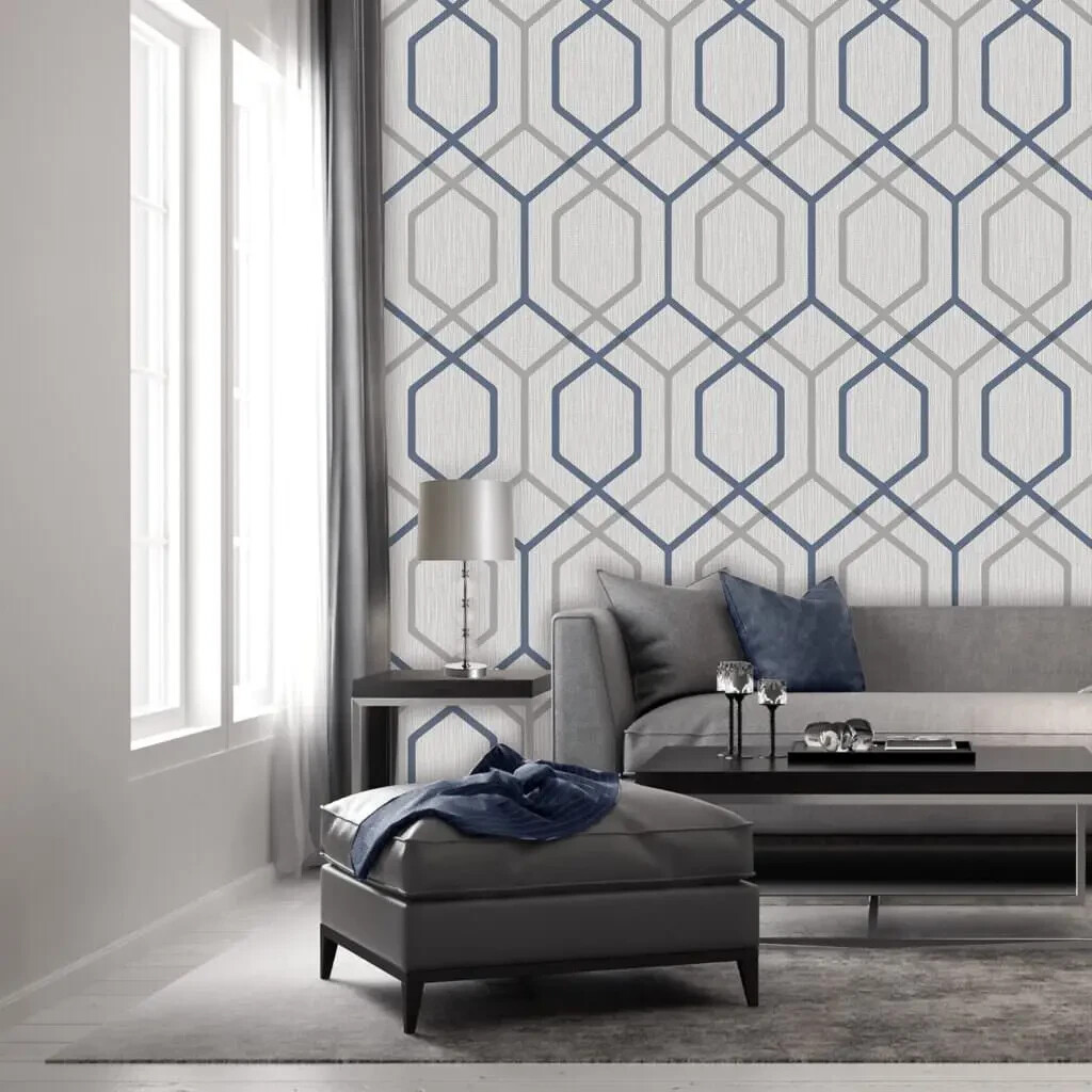 Belgravia Oria Geometric Textured Wallpaper Blue 6733 eBay