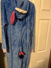 Blue/purple Eeyore One Piece Pajama Full Zip Romper with headpiece CUTE 12-14