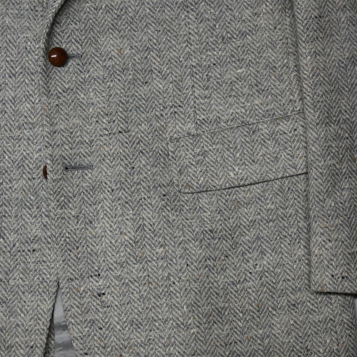 Vtg 90s 42R Gray White Herringbone Tweed Wool Mens Blazer