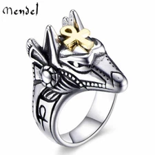 MENDEL Mens Egyptian Ankh Pharaoh Anubis Pyramid Ring Stainless Steel Size 7-13