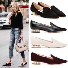 Women's Fashion Elegant Pearls Low Heel Pointy Toe Ballet Loafer Pull On Shoes