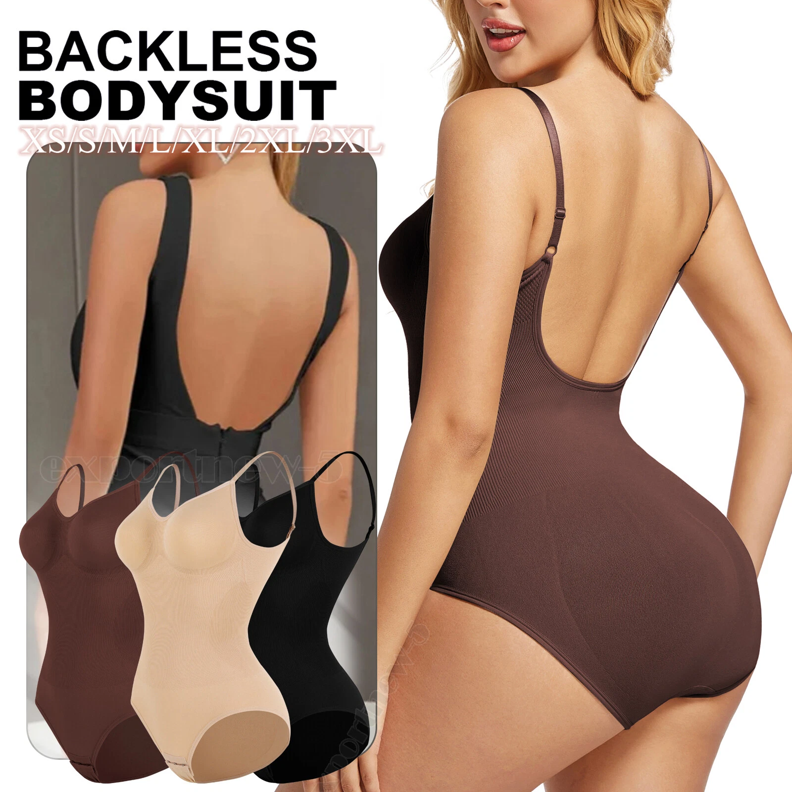 Women's Low Back Bodysuit Tummy Control Seamless Backless Body Shaper Briefs Top