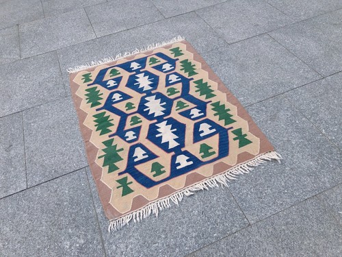 TRIBAL VINTAGE TURKISH WOOL KILIM, HAND-KNOTTED UNIQUE DESIGN 3x4 FT DECORATIVE - Picture 4 of 12