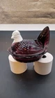 Vintage Fenton Hen On Nest Amethyst White Milk Glass Head 5.5