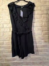 Roxy Cool Your Heart Black Ruffle Sleeveless Romper