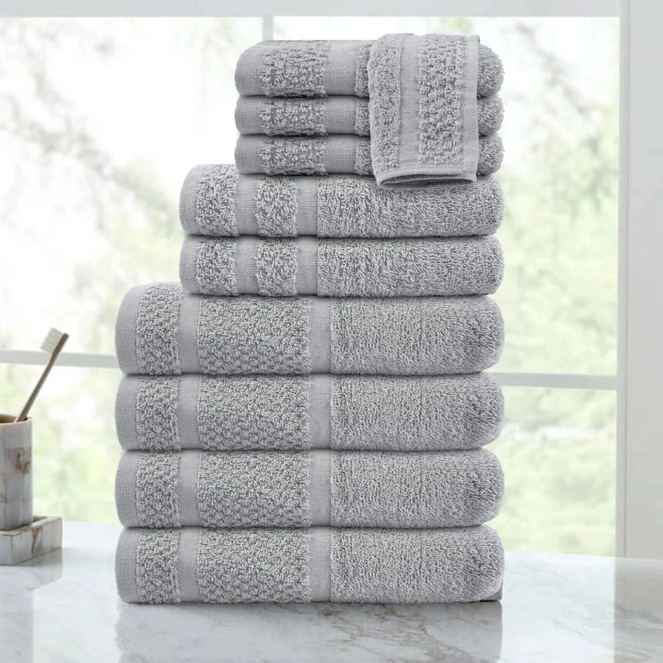 Mainstays 10 Piece Towel Set with Upgraded Softness & Durability, Grey - Image 3 of 4