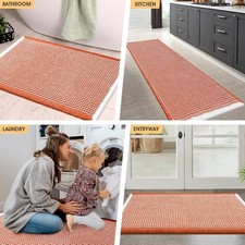 3  Piece Waffle Bath Mat Set Boho w Tassels Non  Slip Absorbent Washable Rugs E3