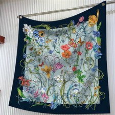 Floral Print Silk Scarf Women Twill Square Hijab Bandana Shawl 90cm Scarves