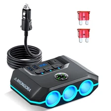 Cigarette Lighter Splitter, 120W Car Charger Adapter with USB & PD, 7 in 1 Mu...