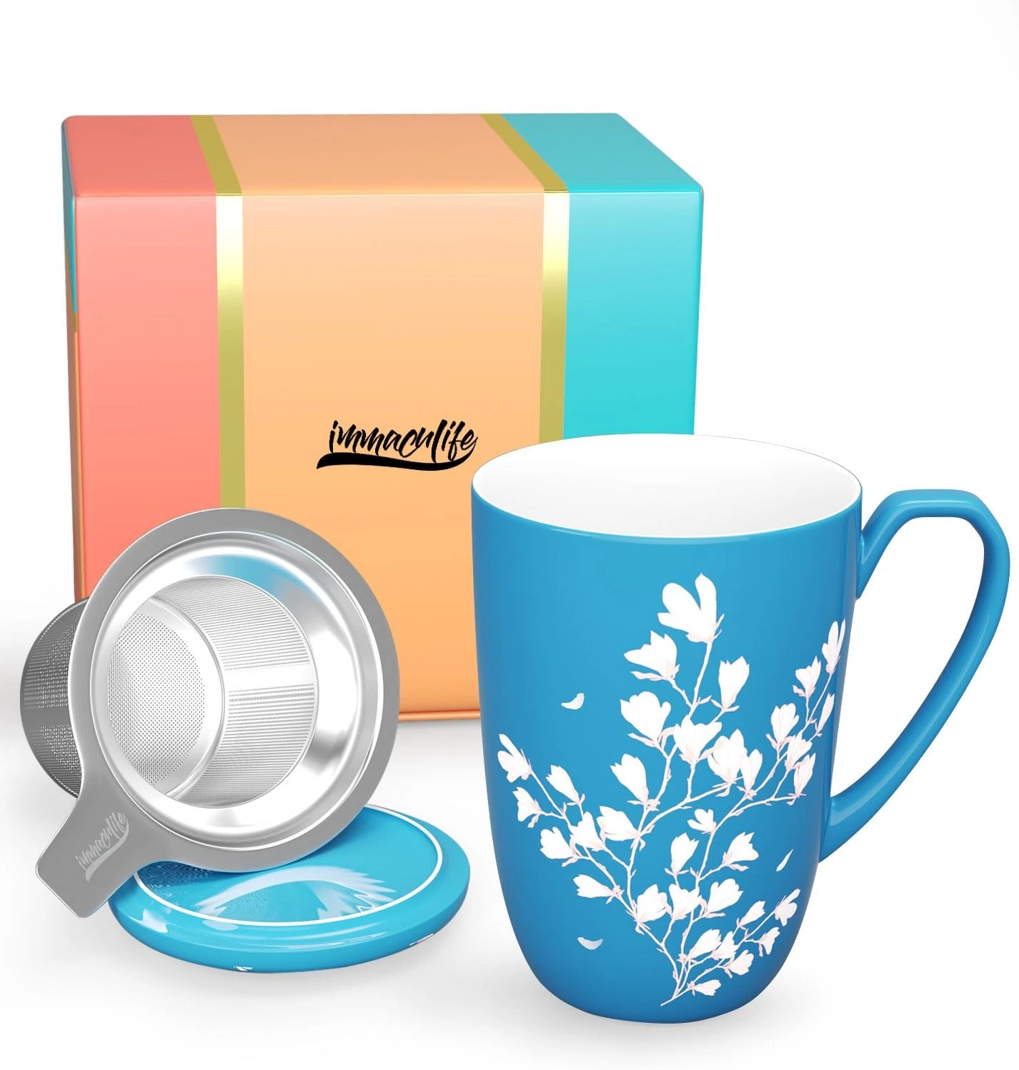 Tea Cup with Infuser and Lid - Tea Mug with Lid for Steeping Loose Leaf Coffe...