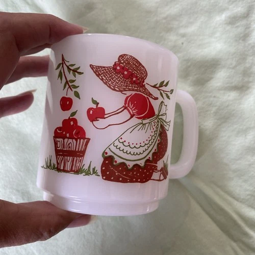Vintage Glasbake Apple Maiden Farmhouse Mug /Cup “Give What You Have” Milk Glass