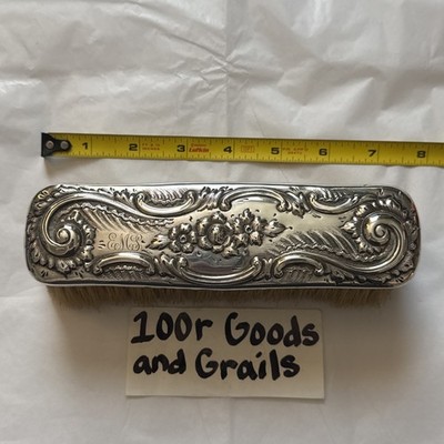 Antique Sterling Silver Clothes Brush Star F Star Hallmark Ornate Floral 7  115g