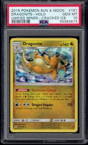 2019 Pokémon Dragonite Cracked Ice Holo 151/236 PSA 10 (Unified Minds)
