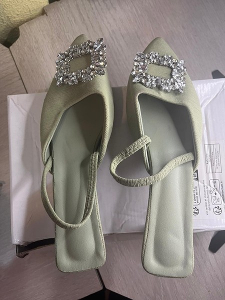 Crystal Charm Sage Slingback Heels