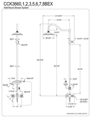 Kingston Brass CCK3667BEX Essx Regenduschsystem zur Wandmontage, Messing gebürstet - Bild 2 von 2