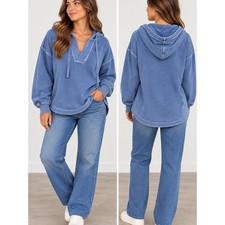 Old Navy women's Washed Blue Hooded Pullover Sweatshirt 93 cotton