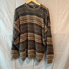 Vintage Geoffrey Beene Sweater Mens XXL Aztec Geometric Knit 90s Grunge Dad Crew