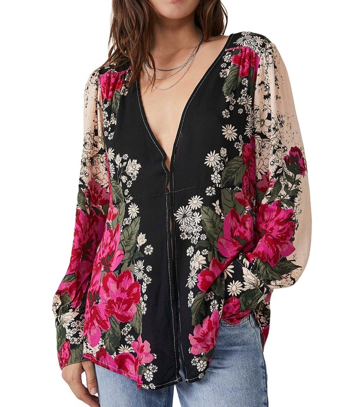 NWT FREE PEOPLE MIKAYLA  FLORAL PRINT BOHO TUNIC TOP S