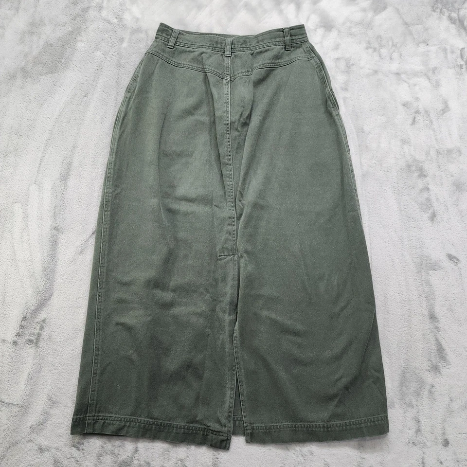 Falda Vintage Marsh Landing Talla 12 Verde Tiro Alto Midi Abertura Trasera Algodón Denim Foto 4 de 4