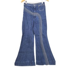 Vtg 70s Ms Lee Freeway Rainbow Bell Bottoms Flared High Waist Blue Jeans 27x32
