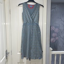 Seasalt Cornwall Grey Blue Red Sea Shell Jersey Wrap Belted Midi Dress Size 12