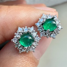 925 Sterling Silver Earrings 4mm Natural Emerald Gemstone Zircon Flower Green