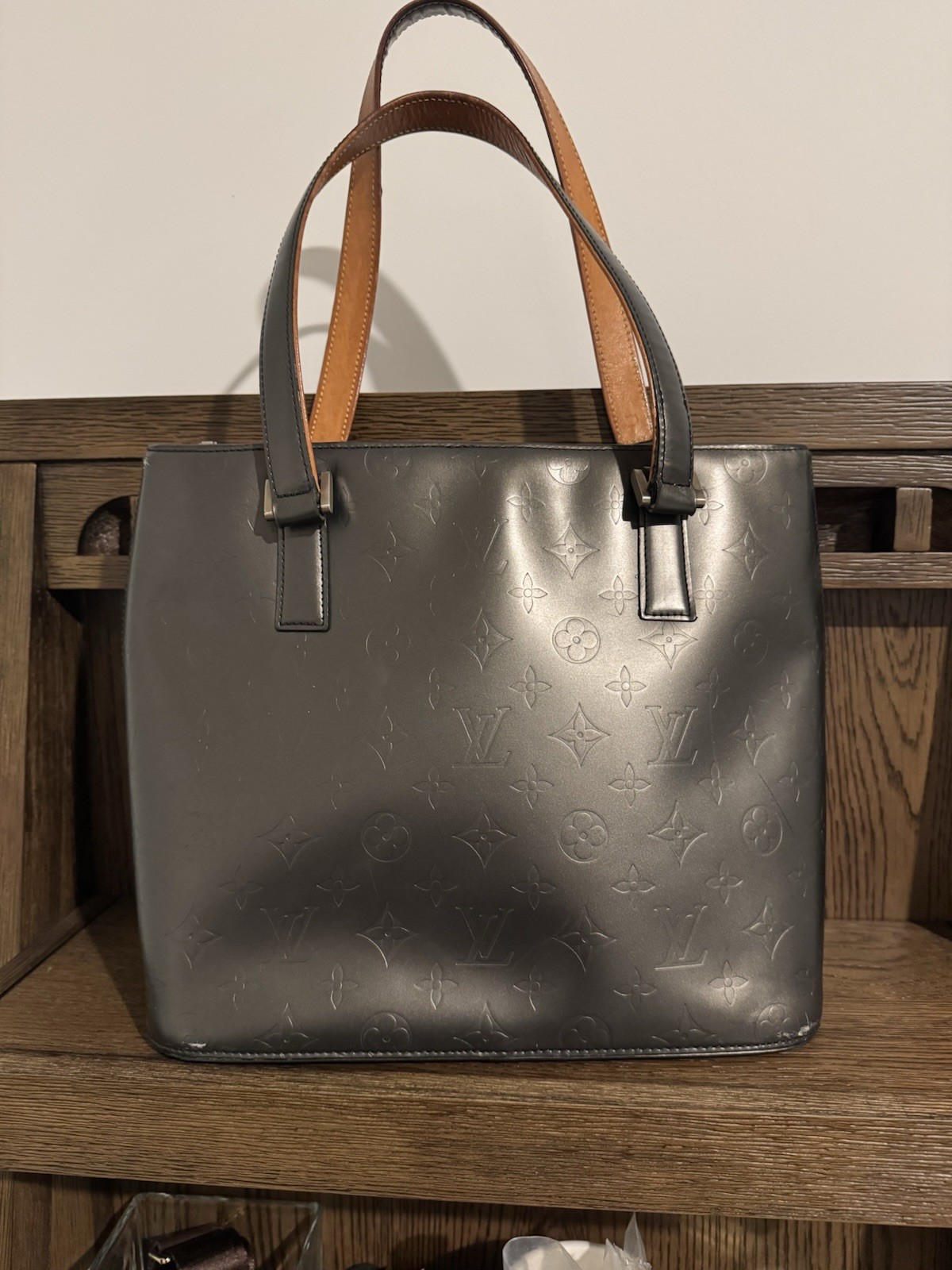 Louis Vuitton Vernis Metallic Gray Monogram Tote Bag