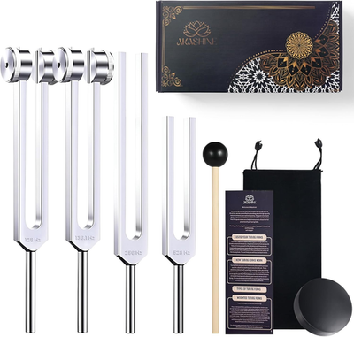 Healing Tuning Fork Set (128Hz, 136.1Hz, 256Hz, 528Hz) for