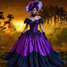 Gothic Purple And Black Prom Dress Wave Pleats Long Satin Special Occasion Gown