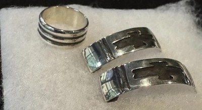 Sterling Silver Ring & Navajo Earrings Set Minimalist Cross Motif Signed T.Billy
