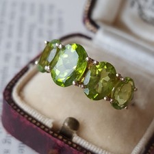 Gold Plated Sterling Silver Ring Peridot Half Eternity Design UK Size P.5