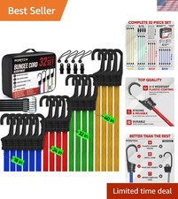 Complete Bungee Cord Set: 32-Pack with Heavy-Duty Hooks & Easy Storage Solution