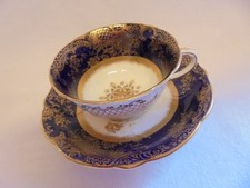 AYNSLEY COBALT BLUE & GILT FINE BONE CHINA CABINET CUP & SAUCER DUO