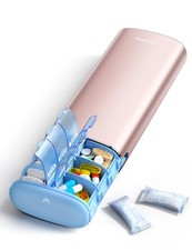 Vaydeer Metal 7 Day Pill Organizer 2 Times a   AM PM Large, Rose Gold