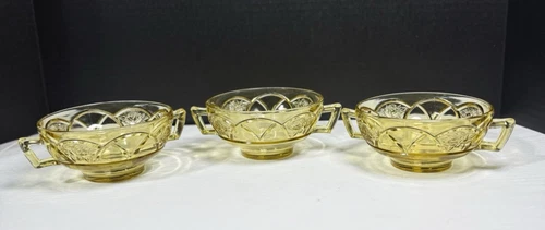 3 VTG Federal rosemary Amber Yellow Berry Bowls  Bowl Set Depression Glass