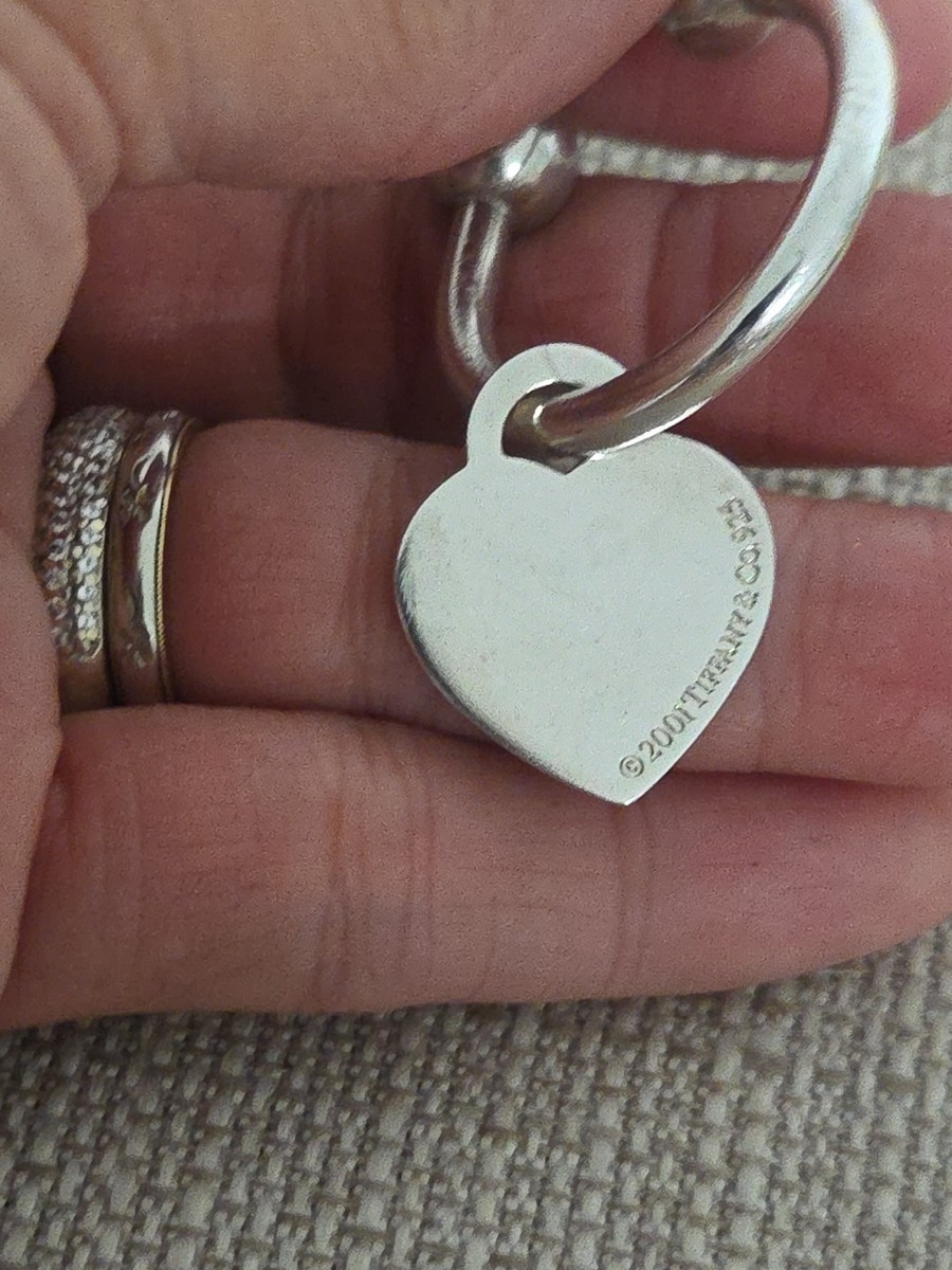 Tiffany & Co 925 Sterling Silver Heart Tag Key Chain Ring Heart