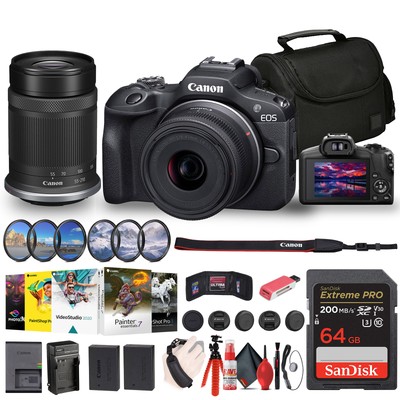 Canon EOS R100 Mirrorless Camera with 18-45mm and 55-210mm Lenses Kit + Filters