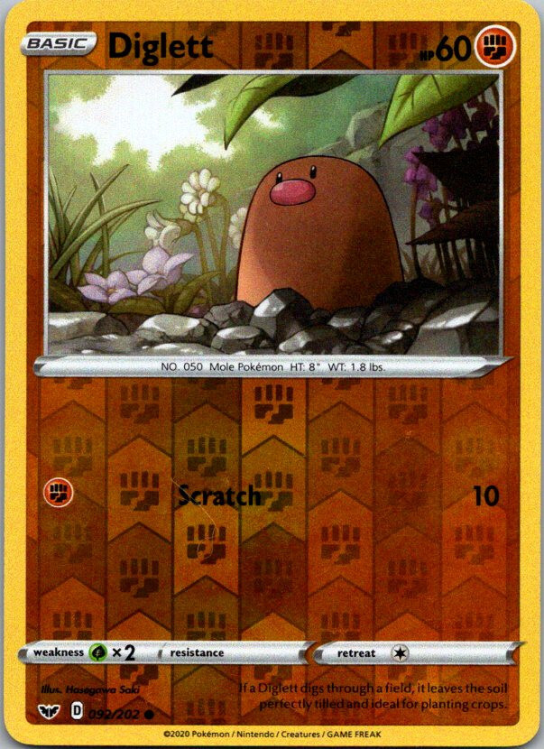 Pokemon Sword & Shield Base Diglett Reverse Holo 092/202