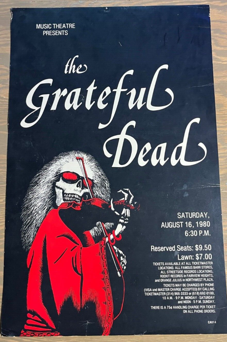 GRATEFUL DEAD POSTER AUGUST 16 1980 - MISSISSIPPI RIVER FESTIVAL
