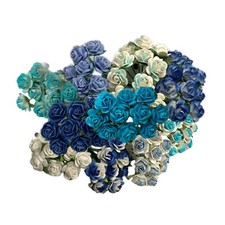 1/4"or 1cm MINI Open Rose Blue Tone Flower Craft Wedding DIY Scrapbook Bouquet