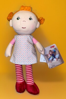 NWT HABA SNUG UP ROYA - 10'' SOFT DOLL W FUZZY RED PIGTAILS  EMBROIDERED FACE