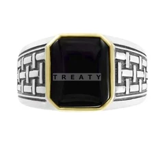 Black Onyx Emerald Cut Gemstone With 925 Sterling Silver Ring For Men's #B869