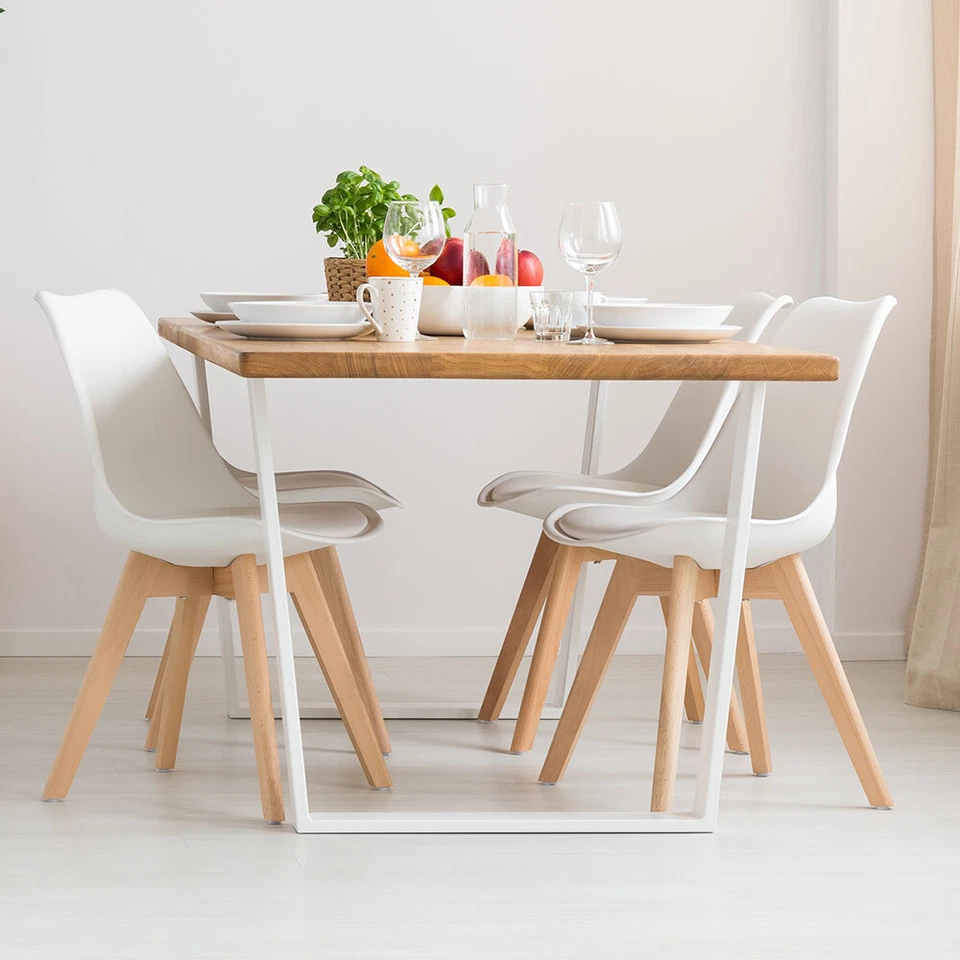 4x Chaise de Cuisine Salle à Manger Set Salon Bois Chêne Blanc Rembourrée - Photo 3/4