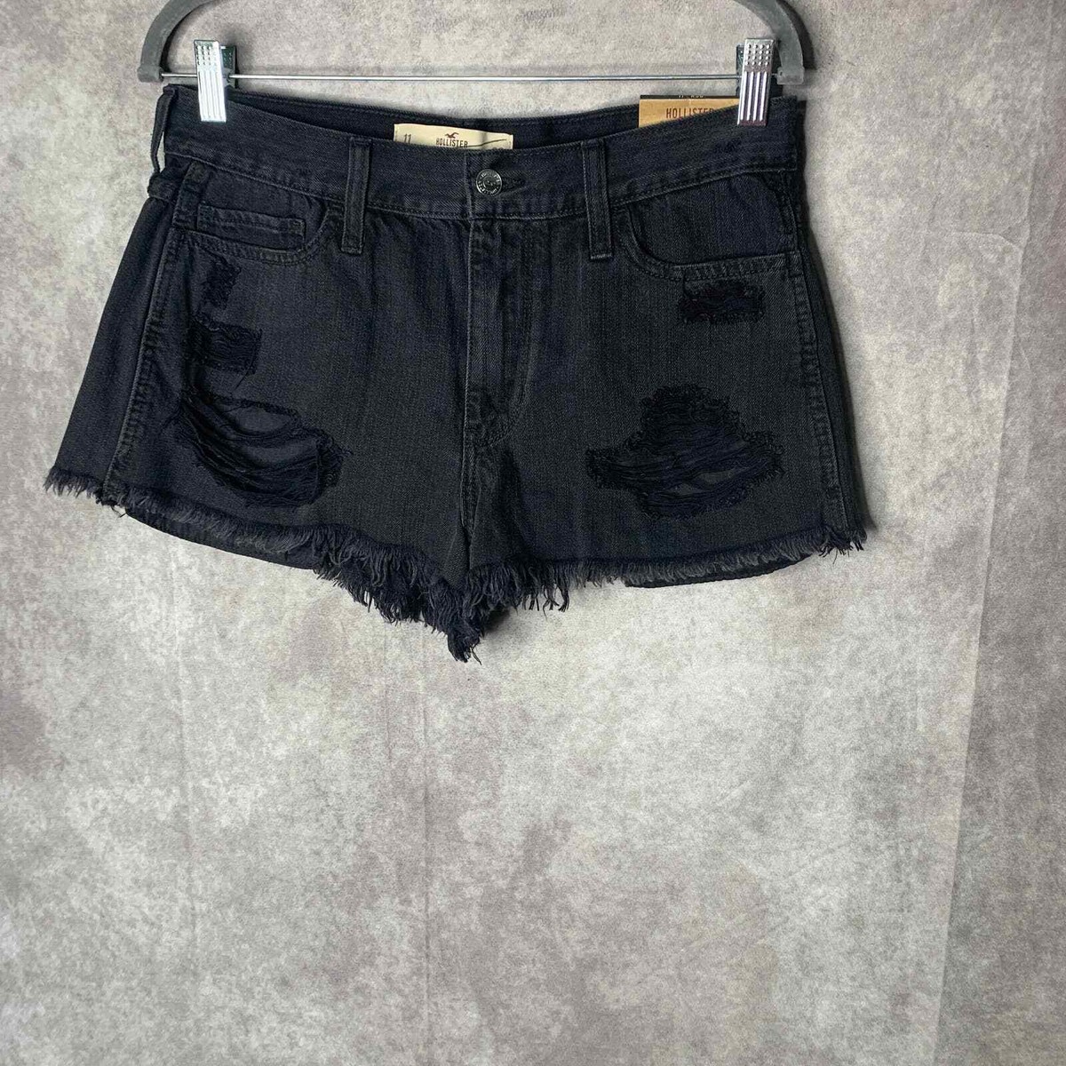 Hollister Short Short High Rise Denim Shorts Womens 11 Black Distressed  Festival