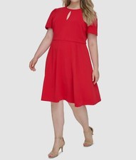 Tommy Hilfiger Women's Red Keyhole Tonal Ladder Midi Dress Plus Size 22W
