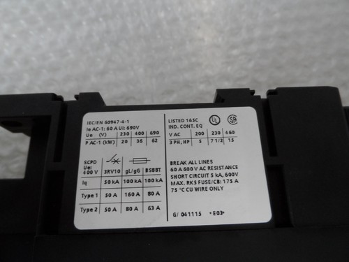 CONTACTOR SIEMENS 3RT1336-1AC20 60A 60VAC 3PH 15HP BOBINA 24V 50/60HZ (24792) - Imagen 8 de 10
