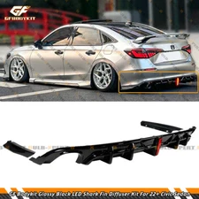 FOR 22-26 HONDA CIVIC SEDAN GF BODYKIT GLOSS BLK LED REAR DIFFUSER+ CORNER SPATS