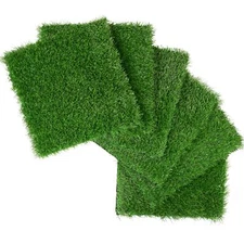 Green Artificial Grass Square Mats, 6 Pack 12"x12" Fake Grass Tiles Placemats Ta