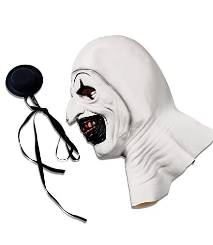 Masque De Terrifier Pour Halloween, Terrifier Art The Clown, Mask De Terreur Avec Mini Chapeau D'Homme, Latex Masque Effrayant, Accessoires Sanglants D'Horreur Pour Halloween Carnava (Blanc Pur