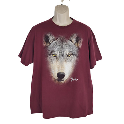 Alaska Wolf T Shirt Size XL Burgundy Short Sleeve Tee Outdoor